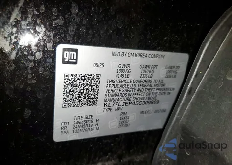 2025 Chevrolet Trax 2Rs z USA, uszkodzony, nr VIN KL77LJEP4SC309809